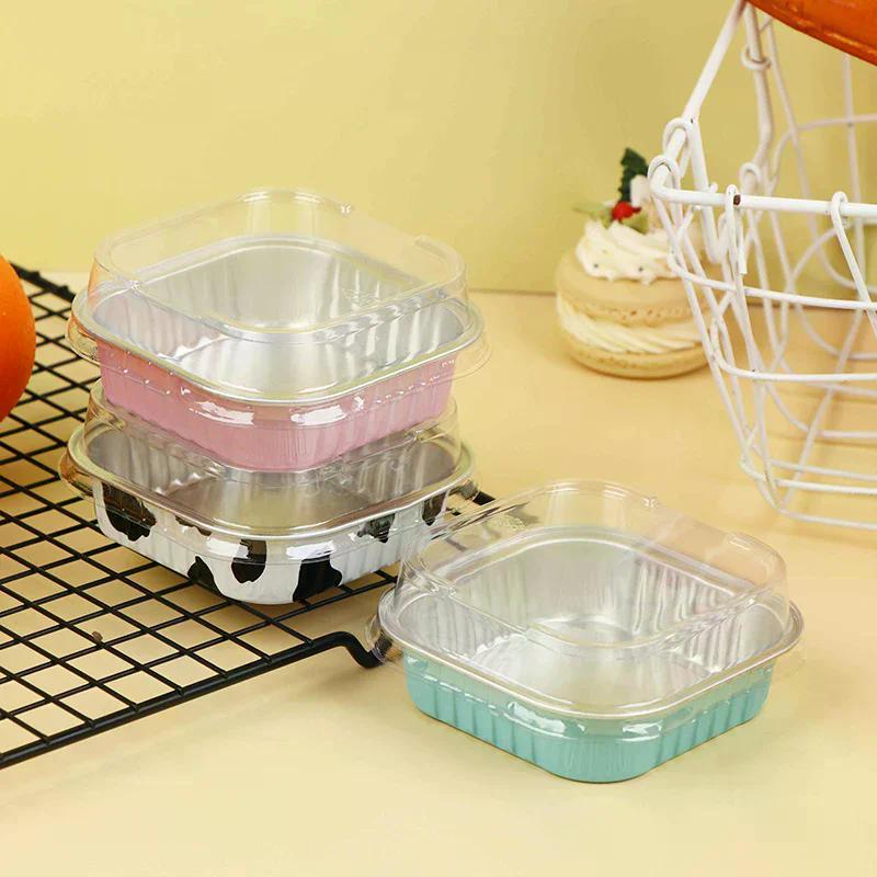 Jednorázové čtvercové hliníkové plechy na pečení s víčky na koláče, muffiny, chléb, nádoby na skladování potravin, 100 ks