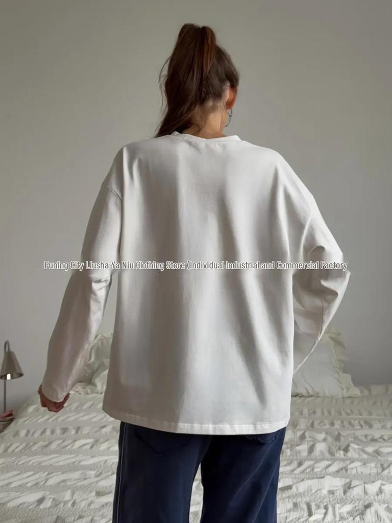 100% Cotton Long Sleeve Letter Print T-Shirt - Autumn European & American Style, New Loose Fit, Comfortable & Simple.