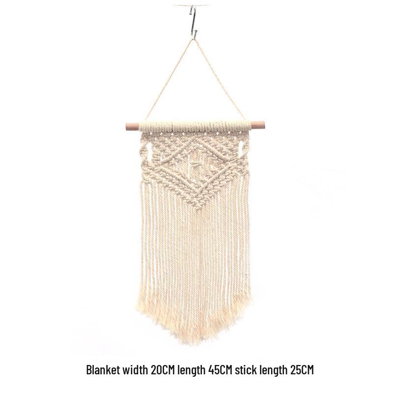Bohemian Handwoven White Cotton Rope Tapestry - Retro Style Decorative Wall Hanging for Bedroom or Home