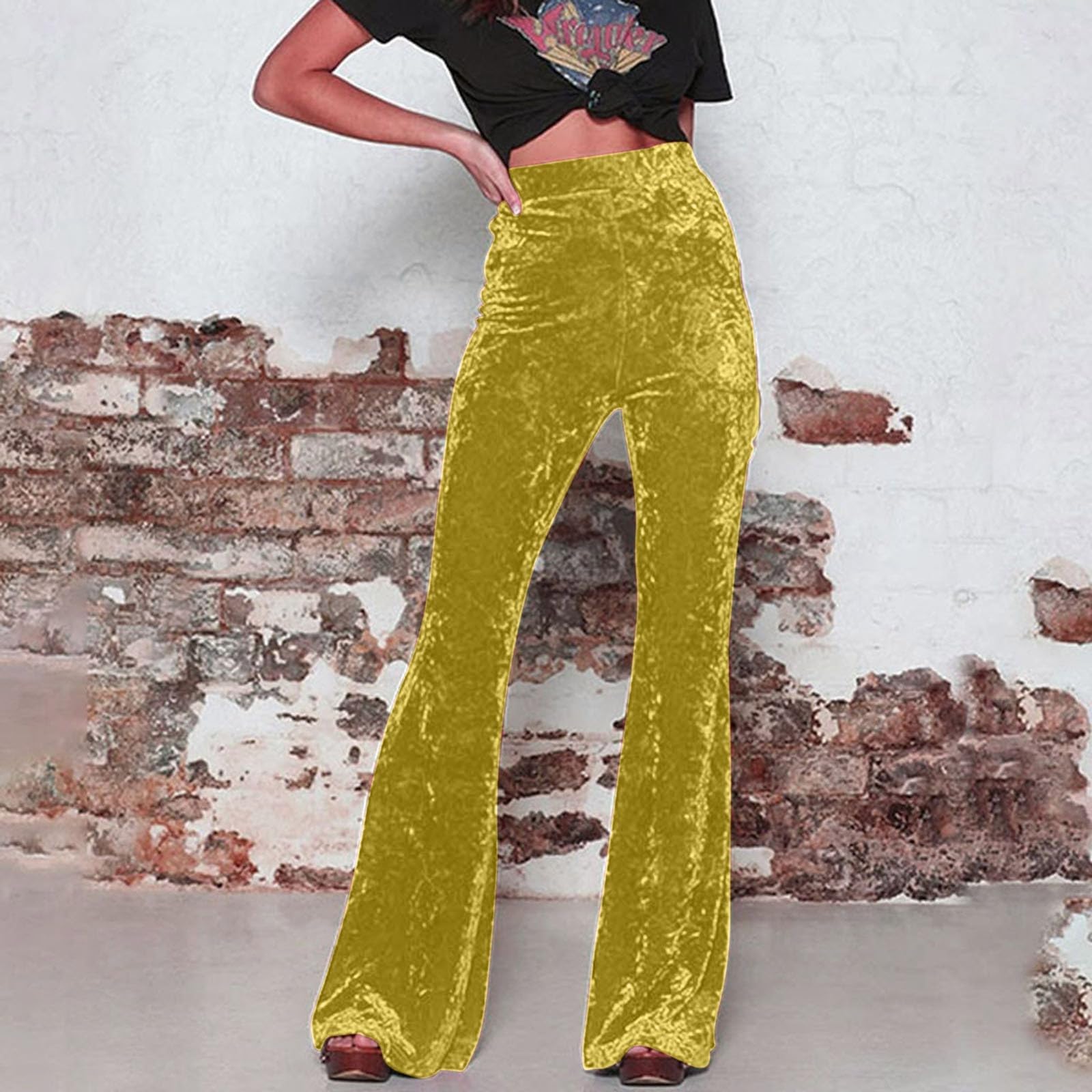 

Wide Leg Sweatpants Women High Waist Velvet Pants for Women Flared Womens Sweatpants Pajama Pants Women Yoga Pants Women XL жовтий