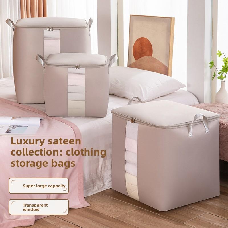 Cotton Satin Bed Duvet Storage Bag With Thickened Material For Bedroom Organization
