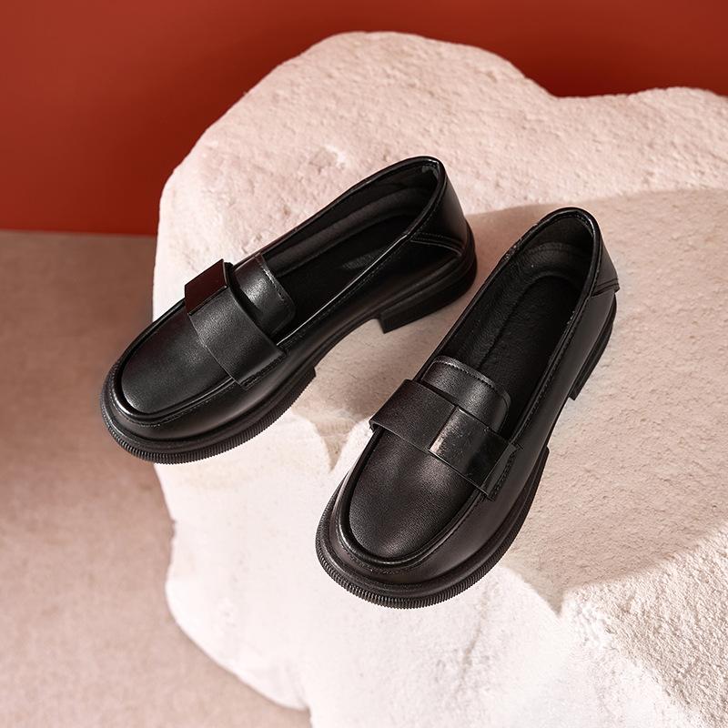 

Женские туфли из черной кожи в стиле ретро с одной педалью, с круглой головкой, на толстой подошве, удобные, нескользящие, на плоской подошве и износостойкие. 41