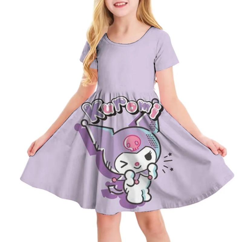 3D Printed Sanrio Hello Kitty Fashion Cartoon Pattern Cute Short Sleeved Dress Cosplay Youth