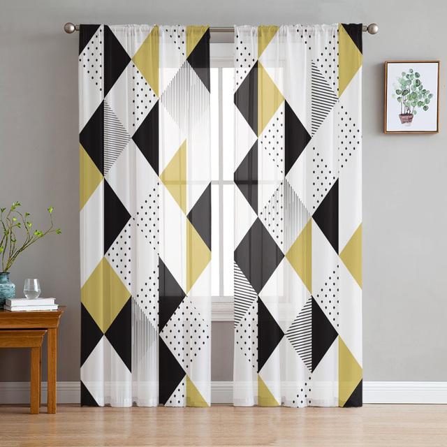 Perdele geometrice din tul cu triunghiuri pentru living, perdele transparente pentru dormitor, perdea de fereastră pentru bucătărie
