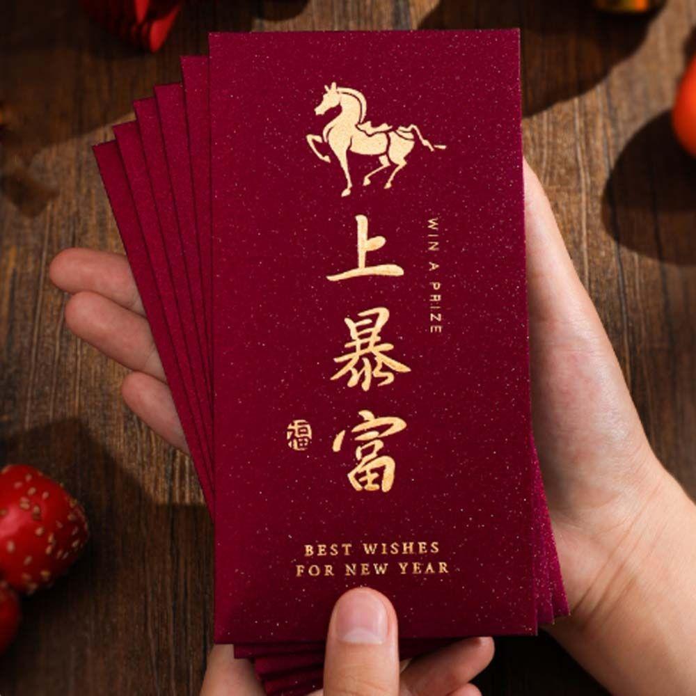 6pcs Thickened Horse Year Money Envelopes Hot Gold Good Luck Red Pocket  Spring Festival