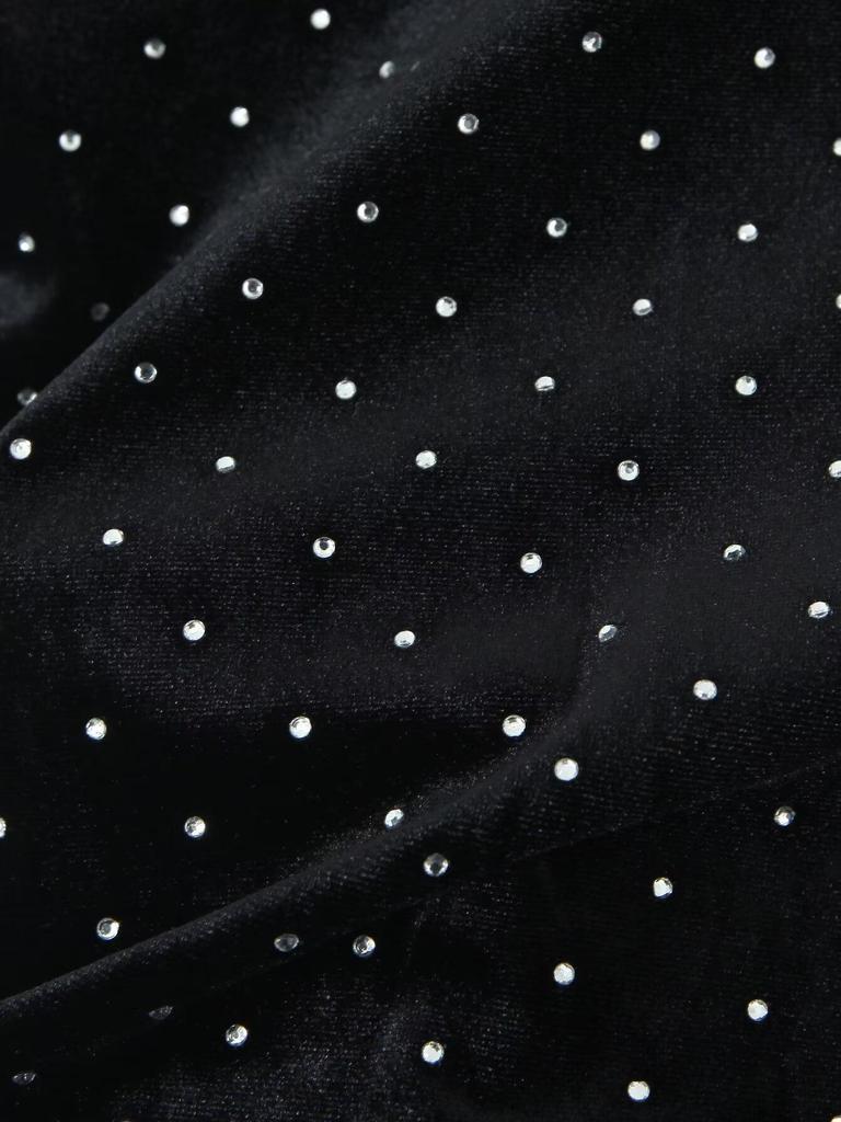 2024 Fall Women's European & American Style Slim One-Shoulder Beaded Velvet Dress