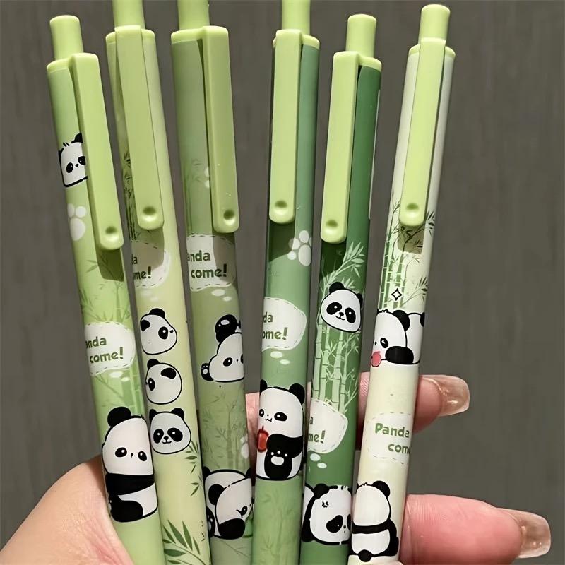 6pcs Cute Panda Gel Pens - Durable Black Ink, Vibrant Green & Light Blue Barrels with Adorable Panda Designs