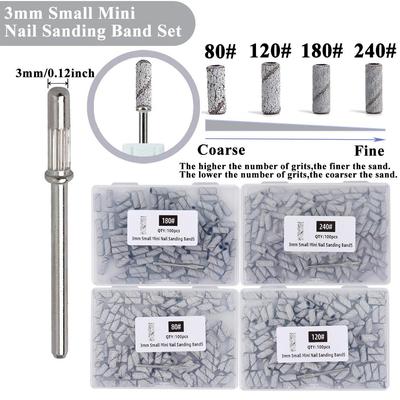 80/120/180/240 100PCS 3mm Small Mini Nail Sanding Bands Sets For Acrylic&Polish Gel Removal