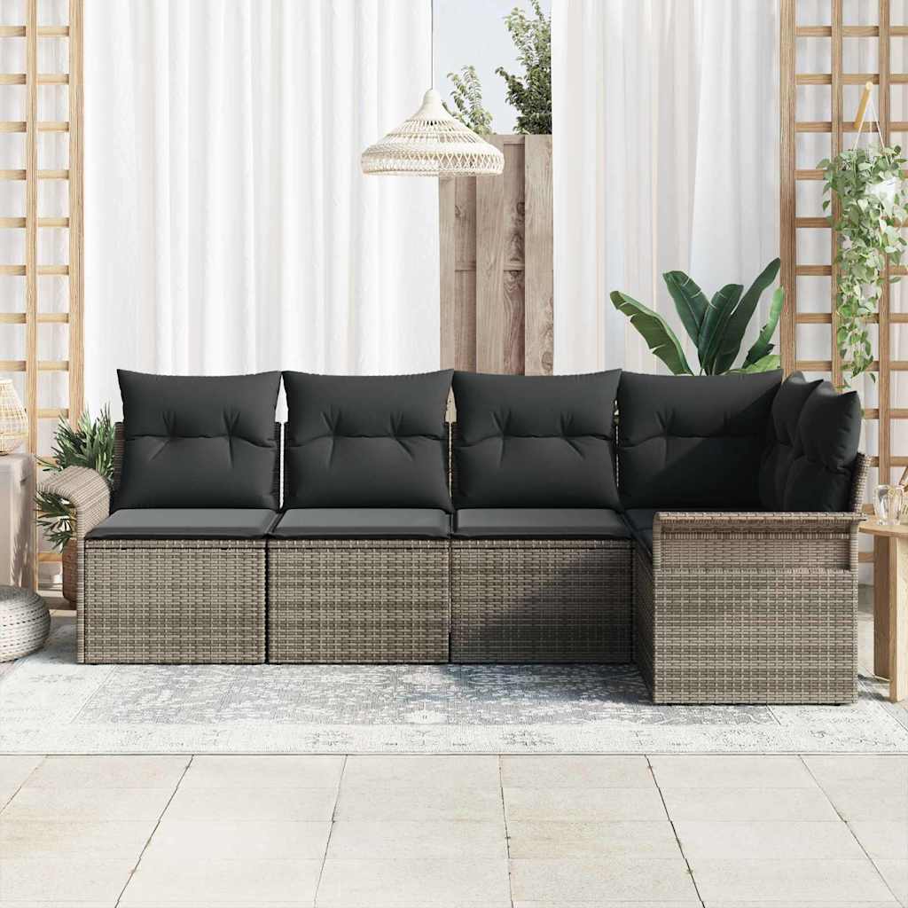 Garden Sofa Set with Storage 5 pcs Grey Poly Rattan