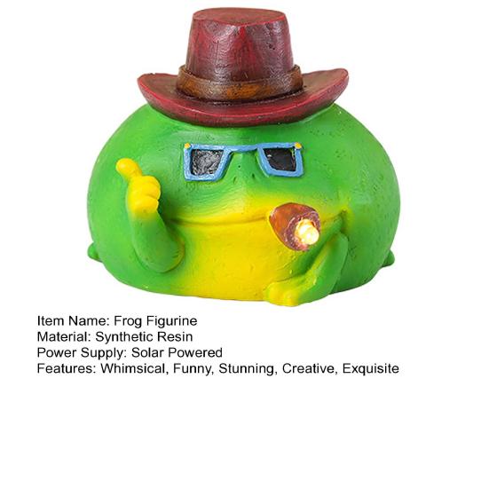 Frog Figurine Funny Smoke Frog Solar Garden Light Resin Waterproof Collectible Animal Ornaments for Patio Balcony Yard Garden