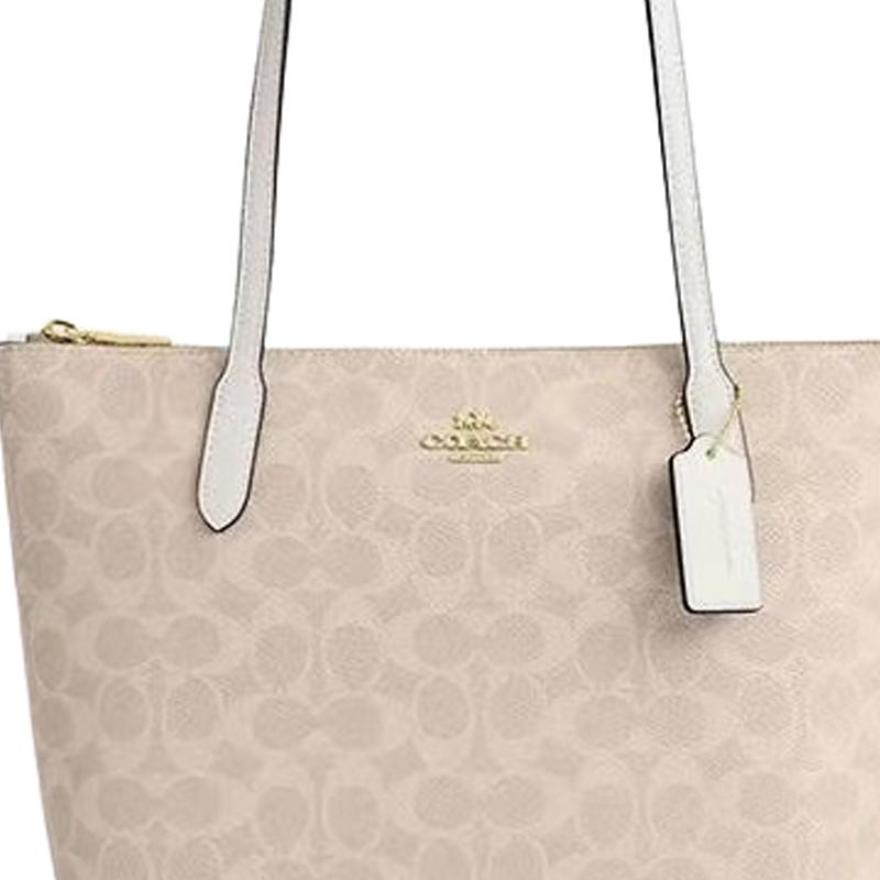 COACH Fiona 24 brand print metal logo tote bag shopping bag handbag synthetic leather shoulder bag medium female beige