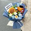 Crochet Bouquet Woven Flower Bouquet Handmade Crochet Flower Bouquet Knitted Artificial Sunflower Puff Plush Bear Graduation