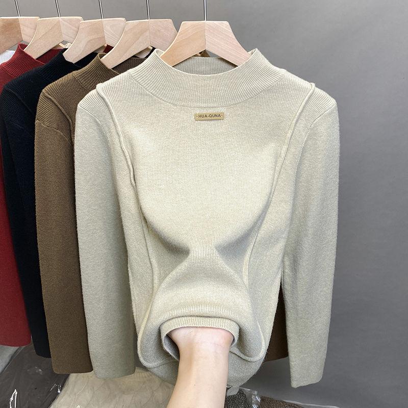 Plus-size Sweater Women's Semi-high Neck Pullover Knitted Top Women's Simple Knitted Sweater for Autumn and Winter