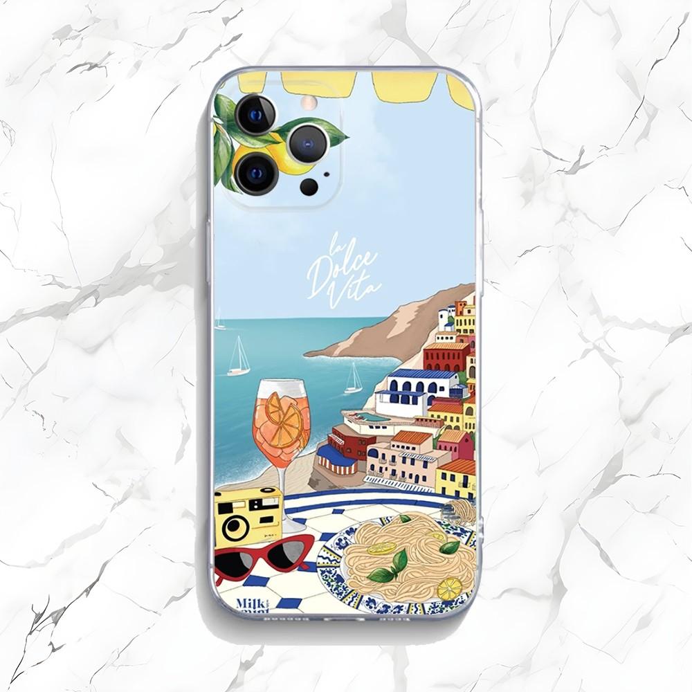 Mediterranean Style Seafood and Lemon Phone Case for iPhone 17 16 15 14 13 12 11 Series Pro Max Plus Double Layer Protection