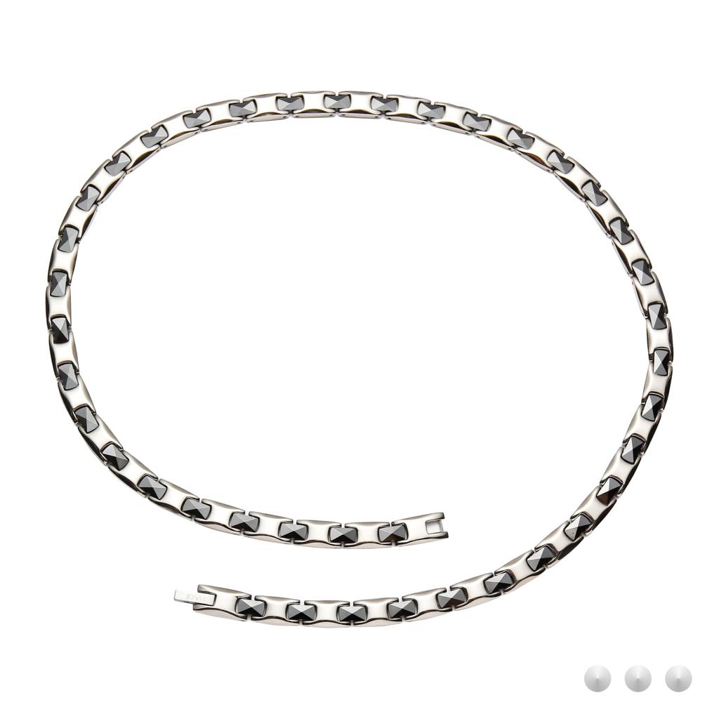 HAQI Men's Titanium and Ceramic Magnetic Hematite Necklace, Anti-Static, 55cm