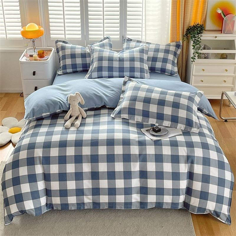Small Fresh Pure Cotton Brushed Four-piece Set Thickened Washed Cotton Sheets and Quilt Covers Dormitory Three-piece Bedding Set