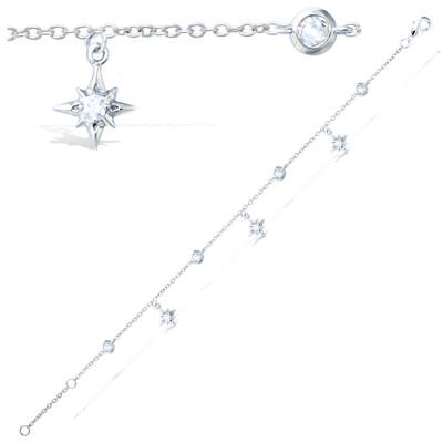 [R1737] - Silver Bracelet 'A Star Is Born' Silver White (rhodium) - 8 Mm