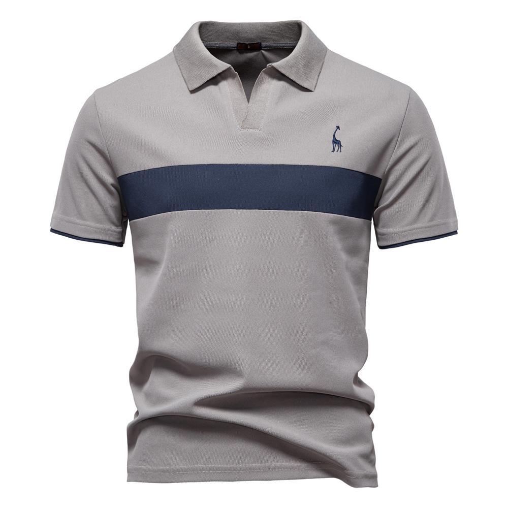 Men's V-Neck Striped Polo Shirt Breathable Slim Fit Polo Shirts for Men Lightweight Casual Athletic Polo