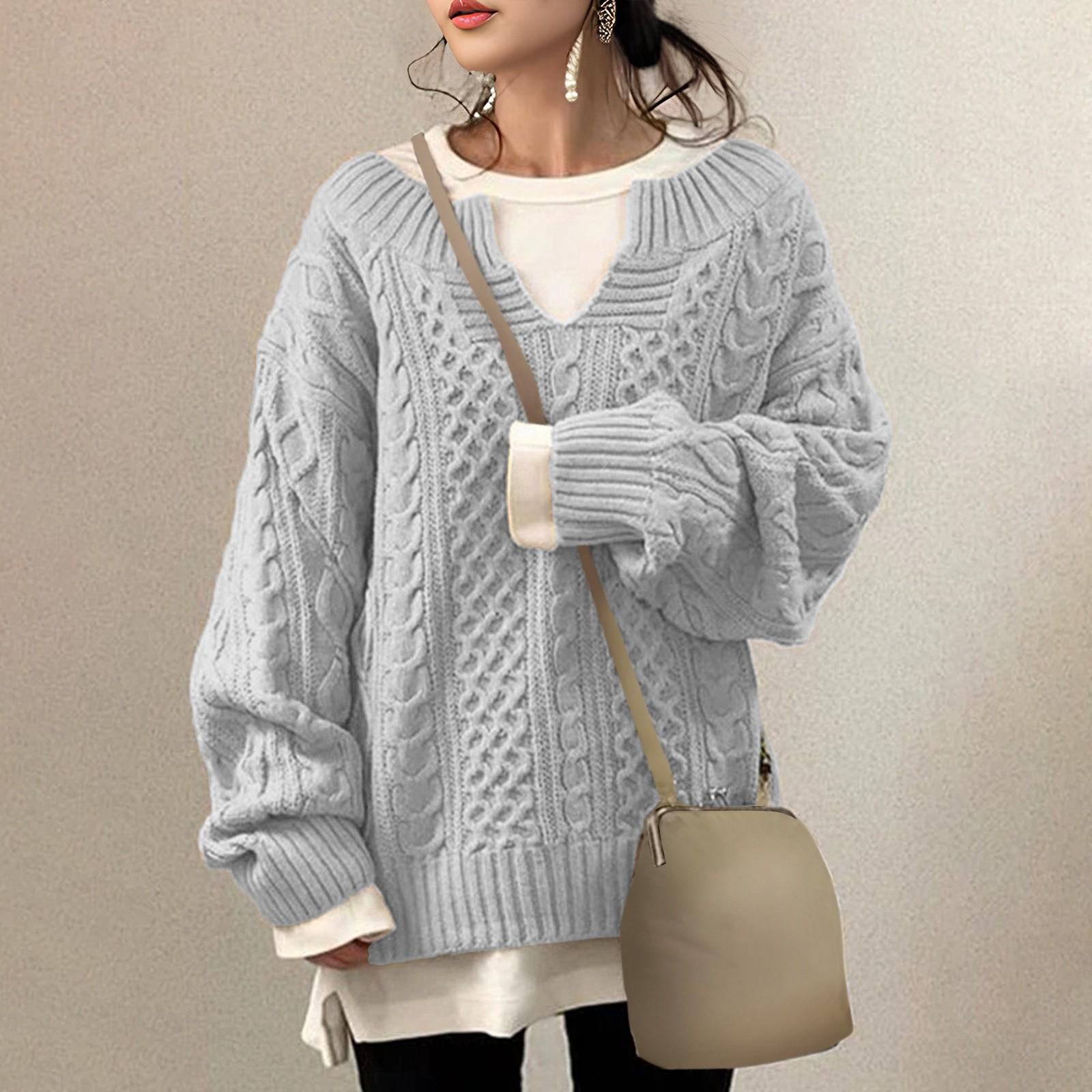 

Женский модный повседневный однотонный свитер с длинным рукавом, пуловер, свитер, топ M