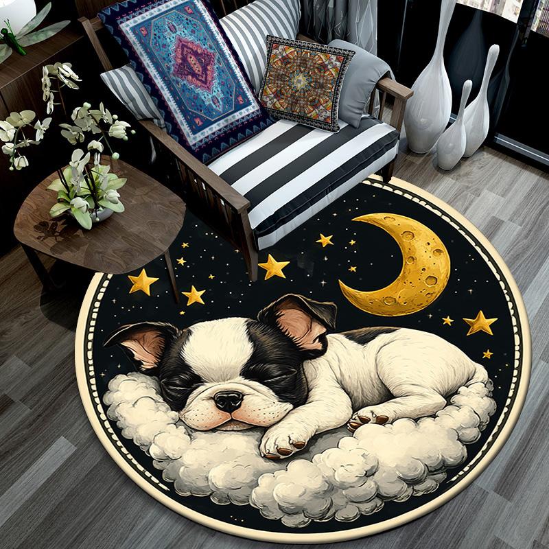 Sleeping French Bulldog Round Area Rug,Carpet Rug for Living Room Bedroom Sofa Playroom Decor,Non-slip Floor Mat