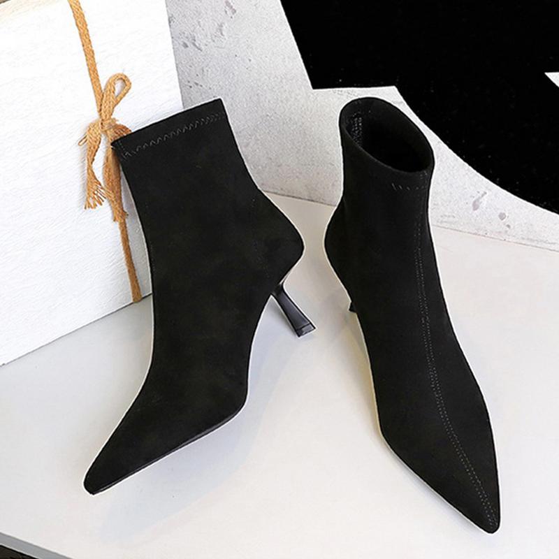Fashion Liyke Vintage Women Ankle Boots Fashion Pointed Toe Spring Autumn Low Thin Heels Pumps Shoes Ladies Stretch Slim Short Booties