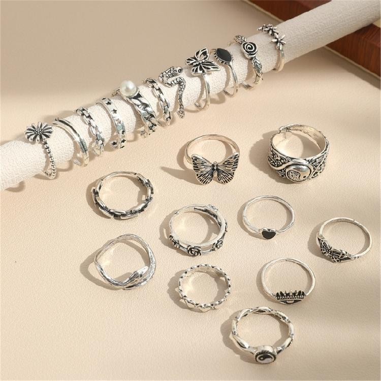 21PCS Intricately Butterfly Rings Set Unique Flower Jewelry for Fashionable Individuals Who Appreciate Unique Accessory