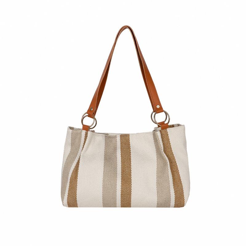 Large-capacity Shoulder Bag, New Simple Vertical Striped Casual Tote Bag, Fashionable Contrasting Color Handbag
