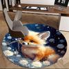1pc Anime Fox with White Flowers Round Carpet Office Chair Mat, Non Slip Rug for Home Decor, All Seasons