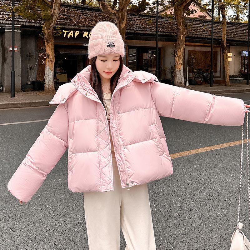 

Ins Fashion Down Padded Jacket 2025 New Hooded Thickened Cropped Cotton Jacket Winter Loose Bread Jacket Padded Jacket XL