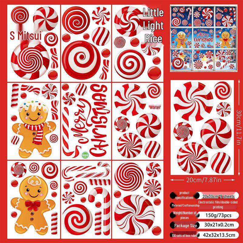 Christmas Snowflake and Reindeer Wall & Window Stickers - Static Santa Claus Decor for Refrigerator and Shops