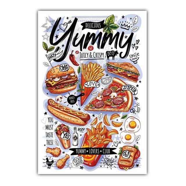 

Граффити искусство все виды еды холст живопись тортилья гамбургер кухня настенное искусство постер столовая украшение дома фреска без рамки 21*30cm No Frame