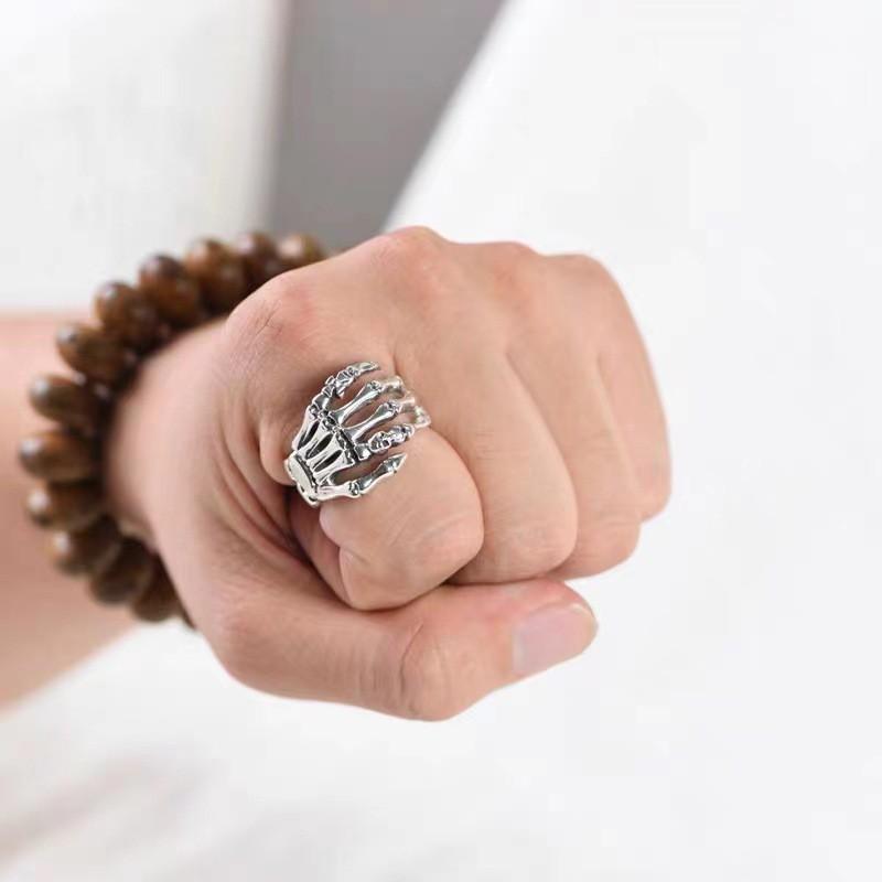 Punk Skull Claw Ring Adjustable Plated Gothic Retro Unisex Statement Jewelry Men Women Couples