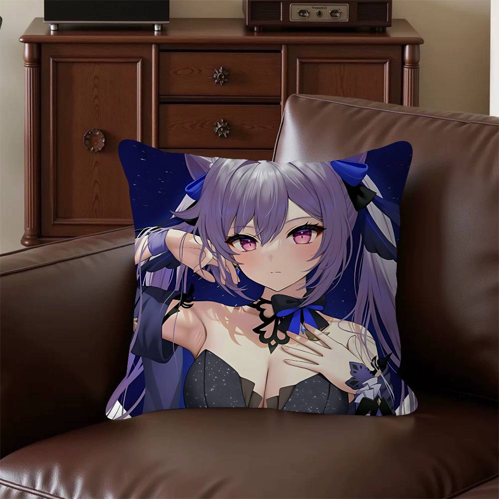 

Keqing Pillow Covers Cartoon Sofa Decorative Home Double-sided Printing Short Plush Cute Cushion Cover 16x16Inch