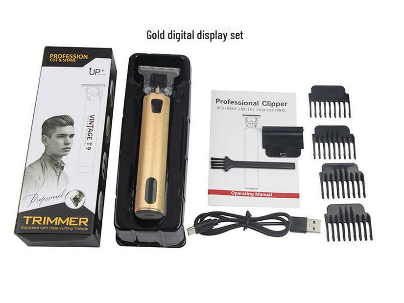 Rechargeable LED Hair Clipper: Self-Use Electric Shaver for Haircuts and Children's Carving, Oil-Infused, with White Light Display.