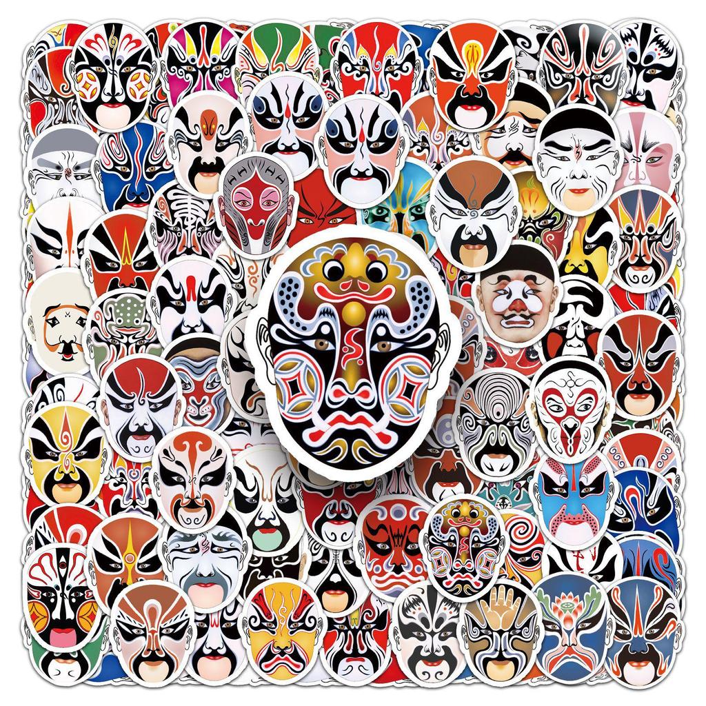 120 Peking Opera Face Painting Stickers - Creative Chinese Style, Waterproof Decorative Stickers for Computers and Phones.