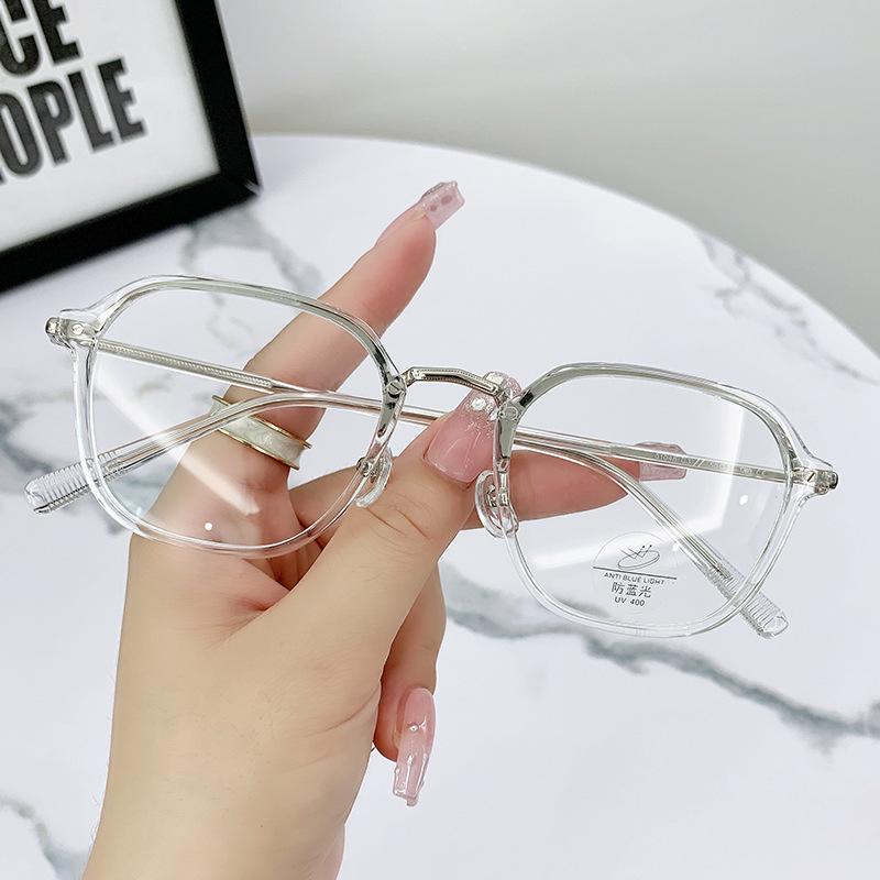 01048 Glasses Frame Women'S Retro Polygonal Flat Glasses Trendy Glasses Frame Anti-Blue Glasses
