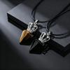 Modischer Zapfen Natürlicher Stein Anhänger Achat Tigerauge Stein Edelstahl Krone Verstellbares Seil Halskette Stilvoller Schmuck für Männer