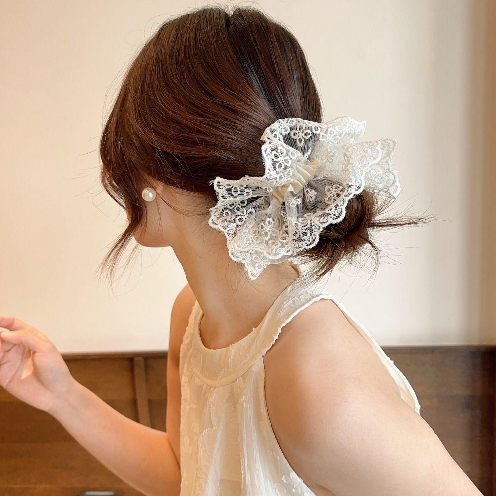 

Retro Lace Scrunchies Large Elastic Hair Bands Sweet Mesh Hair Rope Daily ellipses