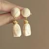 French Retro Cream Almond And Sunset Orange Acrylic Long Pendant For Women's Party Jewelry Earrings