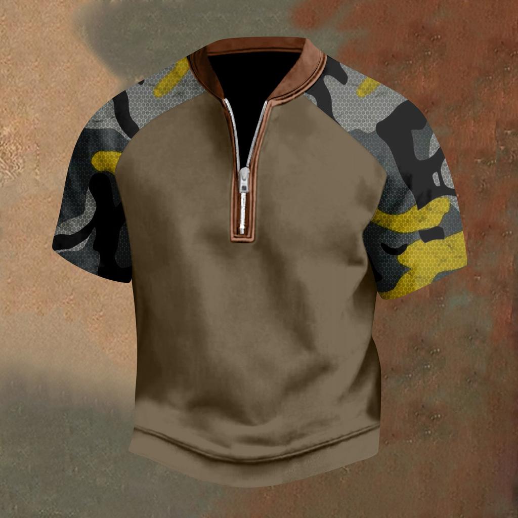 Pánské ležérní tričko s polovičním zipem, krátký rukáv