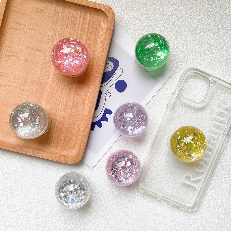 Mobile Phone Airbag Holder Retractable Folding Crystal Glitter Powder Ball Desktop Lazy Support Frame Foldable Solid Color