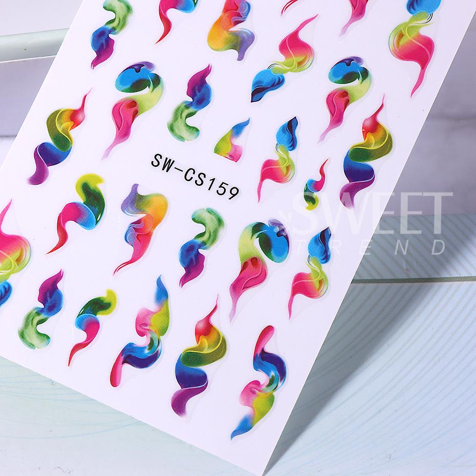 1Pcs Ink Blooming 3D Nail Stickers Gradient Abstract Geometric Wave Line Stripe Nail Art Sliders Decal Manicure Decor