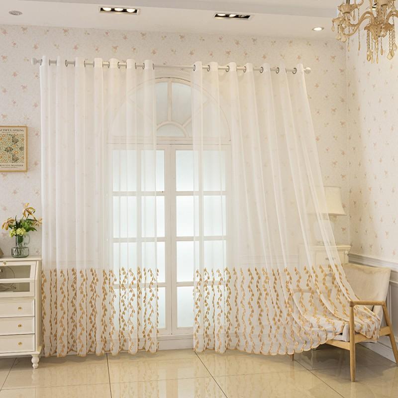 Embroidered Leaf Sheer Curtain Panel Modern Minimalist Window Treatment Living Room Dining Bedroom