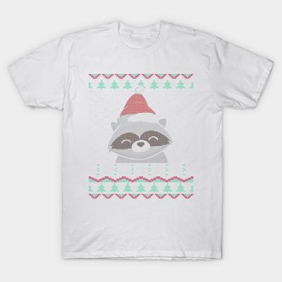 T-Shirt Damen Waschbär Hässlicher Weihnachtspullover Geschenk Harajuku Druck Kawaii T-Shirt Sommer Kurzarm Damen T-Shirt Top Tee