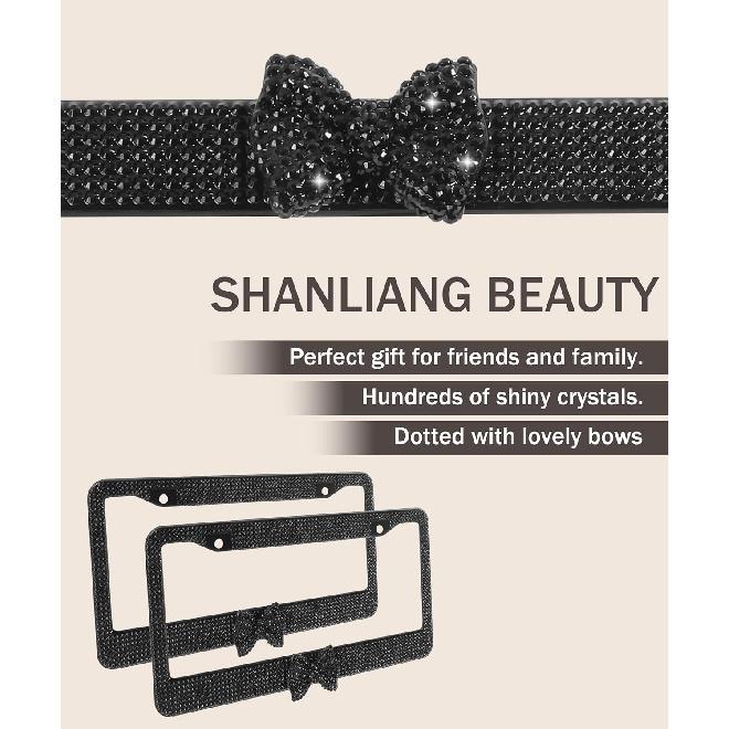 License Plate Frame,Cute Car Accessories Stainless Steel Crystal Car Plate Covers,Shiny Rhinestones Premium License Plate Holder With Mounting