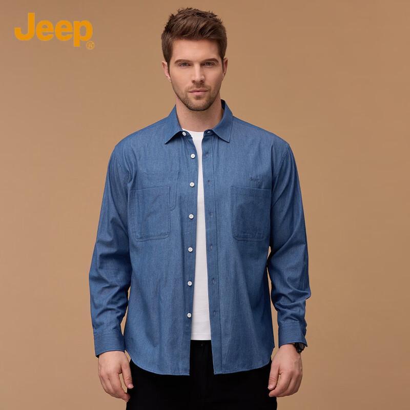 JEEP Men s Fall Casual Solid Long-Sleeve Denim Shirt XL