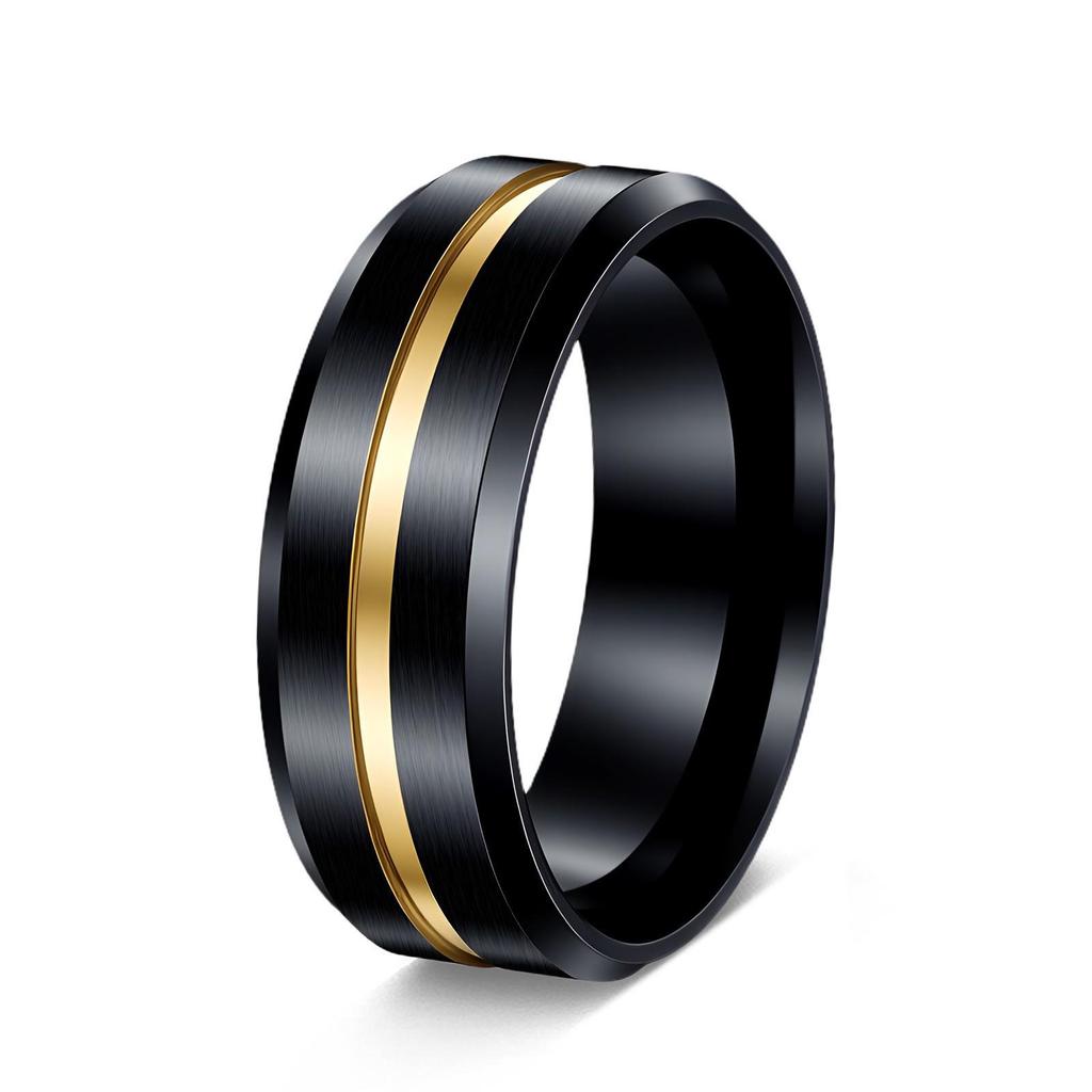 Schwarz Gold Titanstahl Mode Ring - Trendiger Edelstahl Schmuck