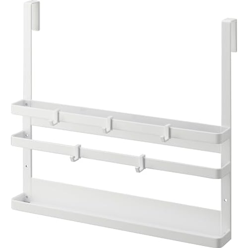 Yamazaki Tower Kitchen Sink Door Cutting Board & Tray Holder, White, Approx. W38 X D6.5 X H32-42cm, Adjustable Height, with Hooks, 1975