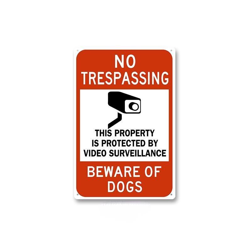 HD Metal Tin Sign Vintage Warning  No Trespassing Wall Decor Retro 24 Hour Video Surveillance Biohazard Funny Sign for Home Bus