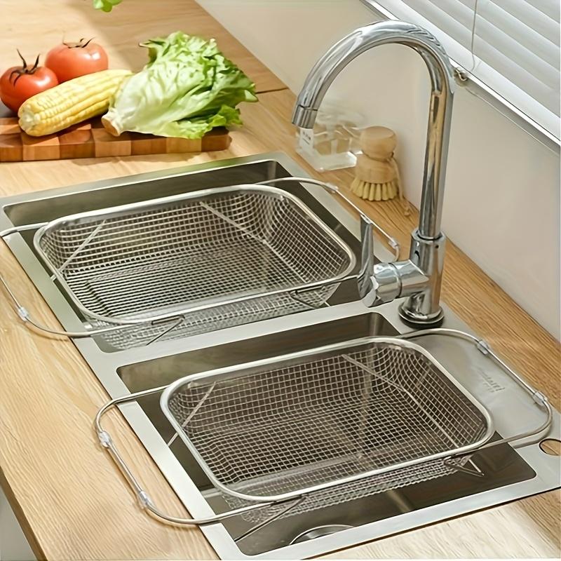 Kitchen Stainless Steel Retractable Drain Basket Sink Sink Dishwashing and Vegetable Preparation Retractable Cabinet Filter Rack